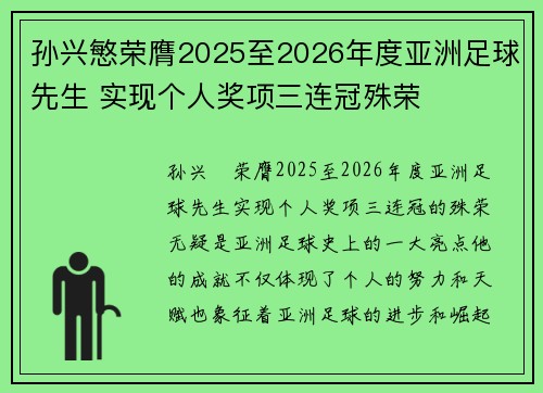 孙兴慜荣膺2025至2026年度亚洲足球先生 实现个人奖项三连冠殊荣