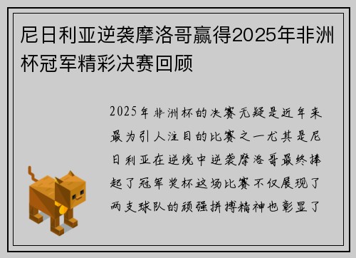 尼日利亚逆袭摩洛哥赢得2025年非洲杯冠军精彩决赛回顾